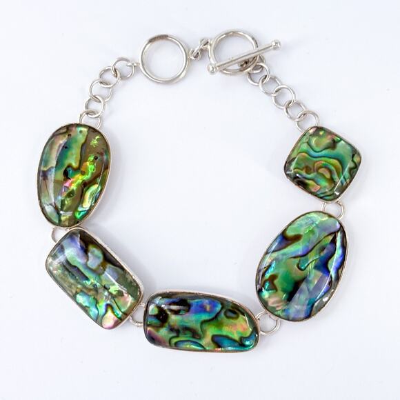 Vintage LUC Sterling Silver 925 Abalone Panel Link Bracelet 7”-8” - Picture 4 of 7